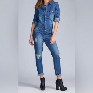 Signature8 Distressed Denim Boiler Jumpsuit Womens Sz M/L Gorpcore Streetwear